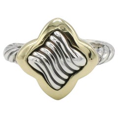 David Yurman Quaterfoil Sterling Silver & 18 Karat Yellow Gold Cable Dome Ring