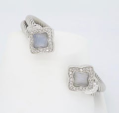 David Yurman Quatrefoil 18 Karat White Gold Diamond and Chalcedony Cuff Bracelet