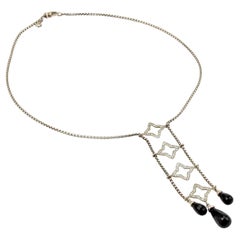 David Yurman Quatrefoil Diamond & Briolette Onyx Sterling Silver Drop Necklace