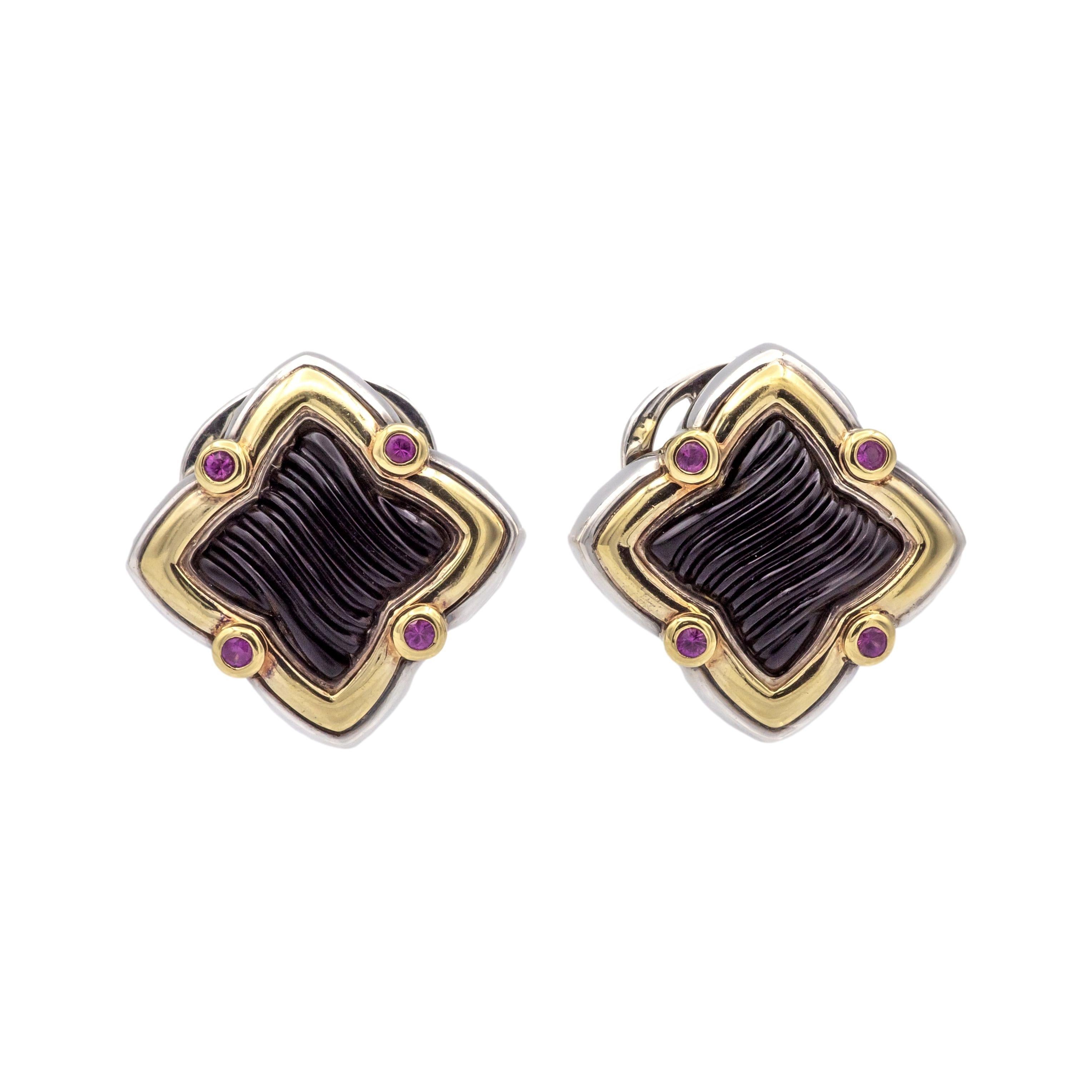 David Yurman large pair of earrings finely crafted in sterling silver and 18k karat yellow gold from the 