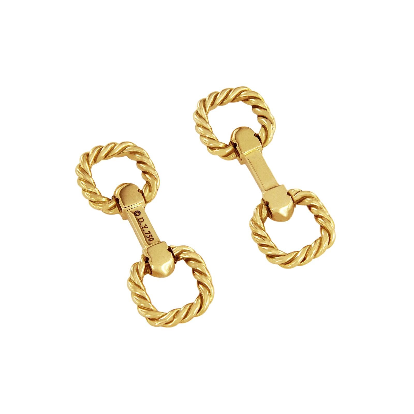 David Yurman Rare Cable 18 Karat Yellow Gold Cufflinks