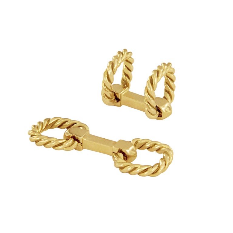 David Yurman Rare Cable 18 Karat Yellow Gold Cufflinks For Sale at