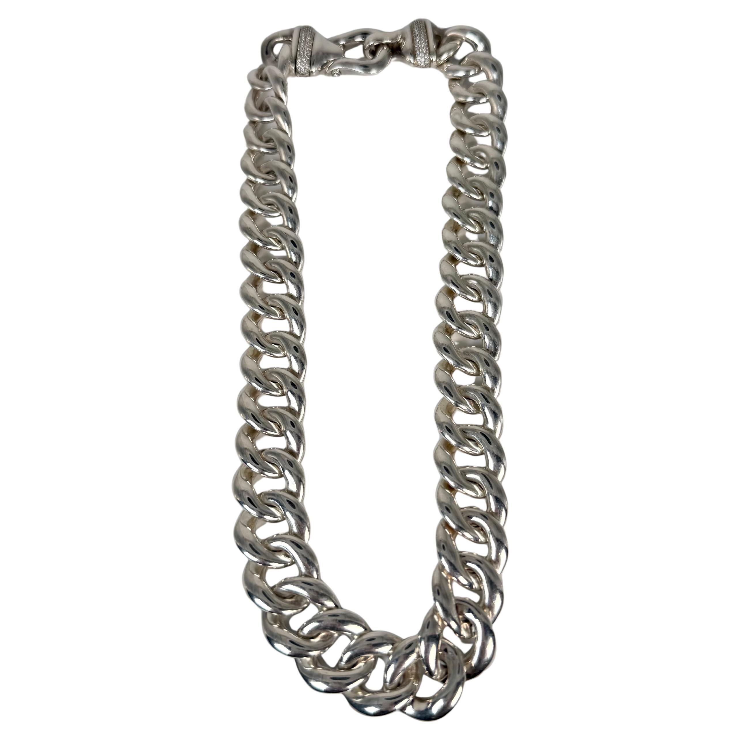David Yurman seltene Diamant-Halskette mit Cuban-Kette und Gliederkette Silber 925