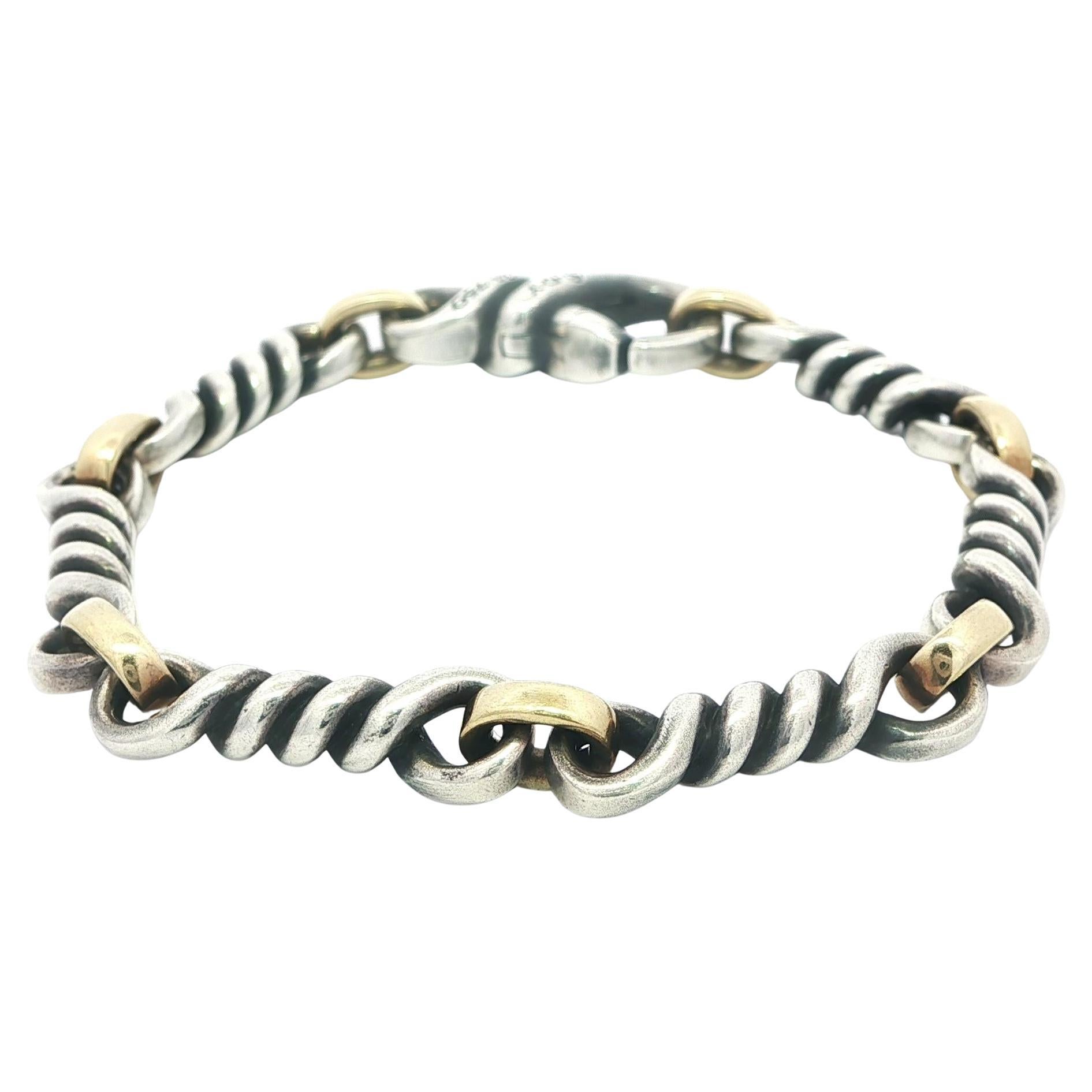 David Yurman Raro Brazalete de plata y oro amarillo de 18 quilates con cadena de eslabones retorcidos en venta