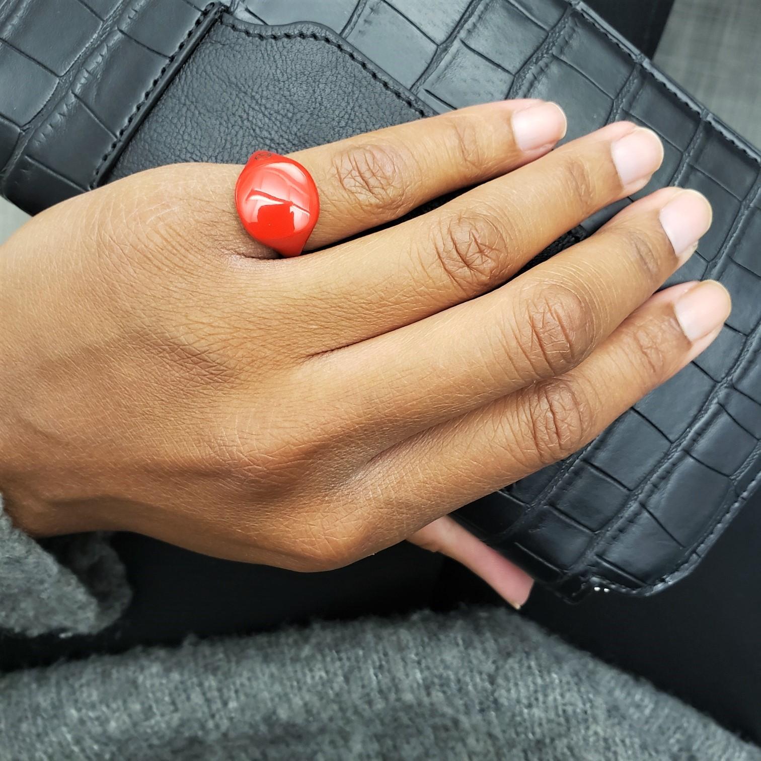 David Yurman Red Ceramic Coated Pinky Ring In Excellent Condition In New York, NY