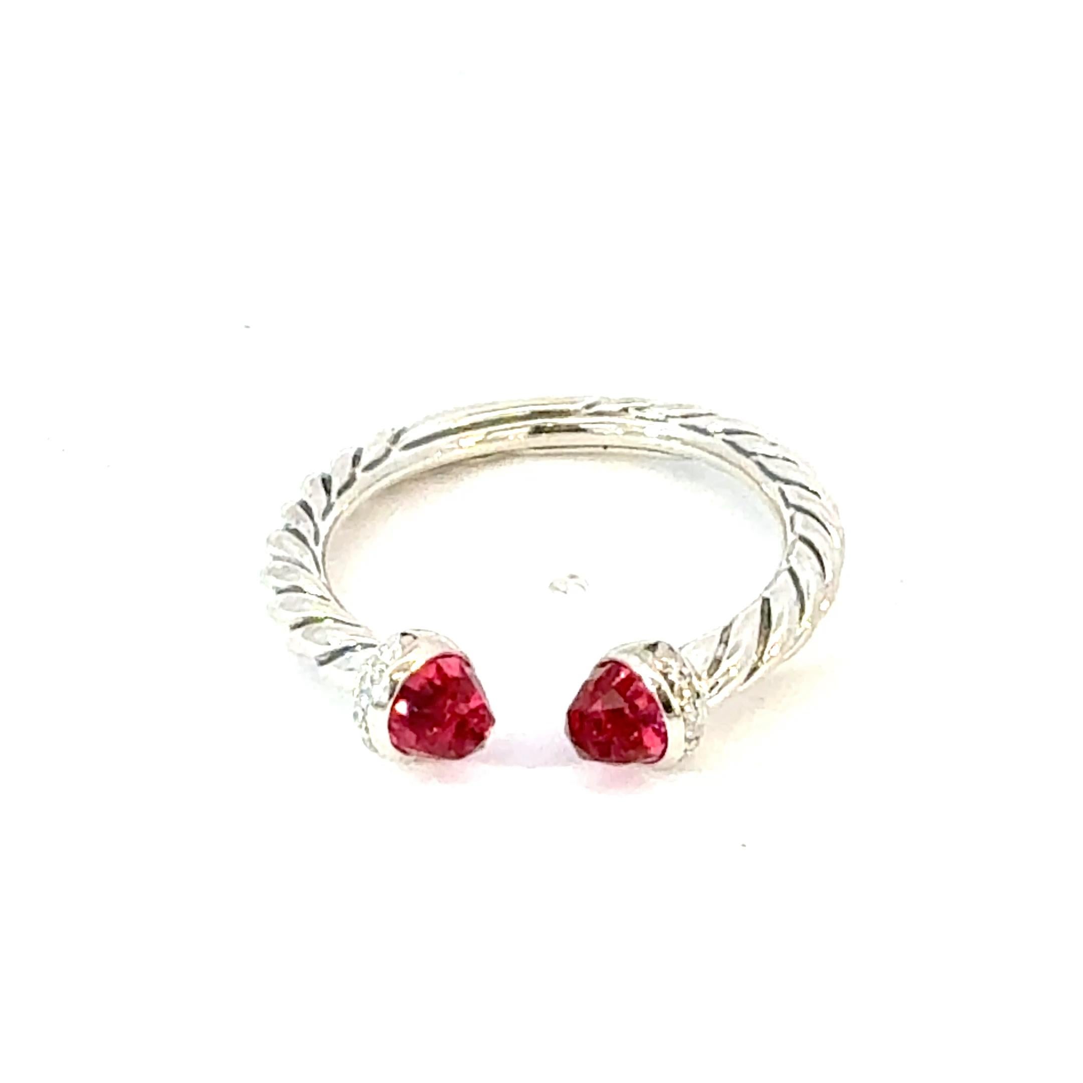 David Yurman Red Garnet Ring Size 7 Sterling Silver Estate