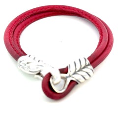 David Yurman Red Leather Bracelet 9" Sterling Silver Estate