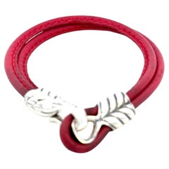 David Yurman Red Leather Bracelet 9" Sterling Silver Estate