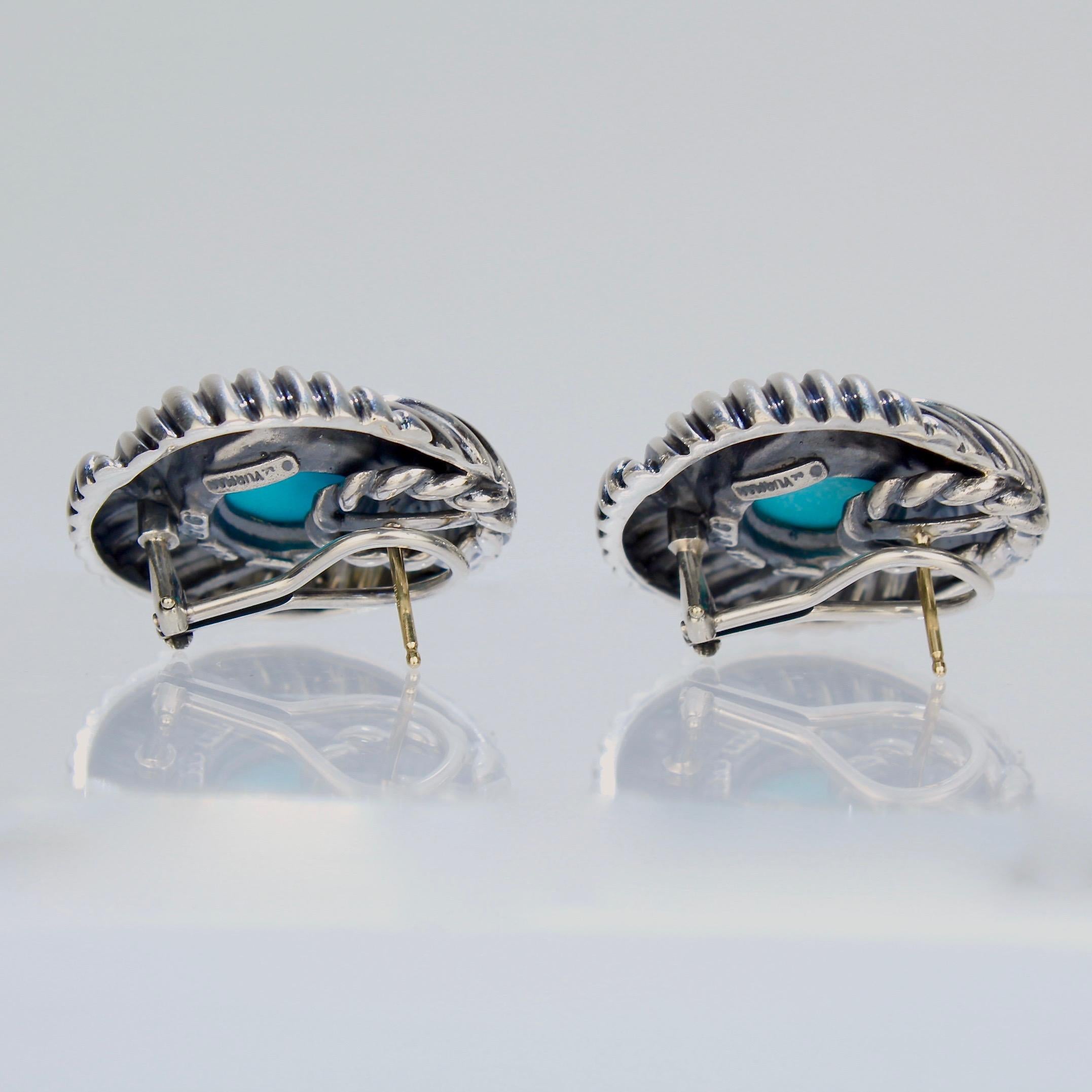 David Yurman Renaissance 14 Karat Gold, Sterling Silver, and Turquoise Earrings In Good Condition In Philadelphia, PA