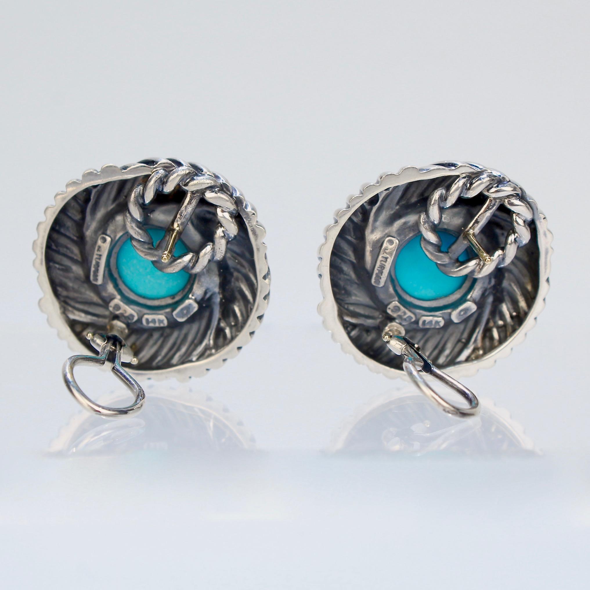 Women's David Yurman Renaissance 14 Karat Gold, Sterling Silver, and Turquoise Earrings