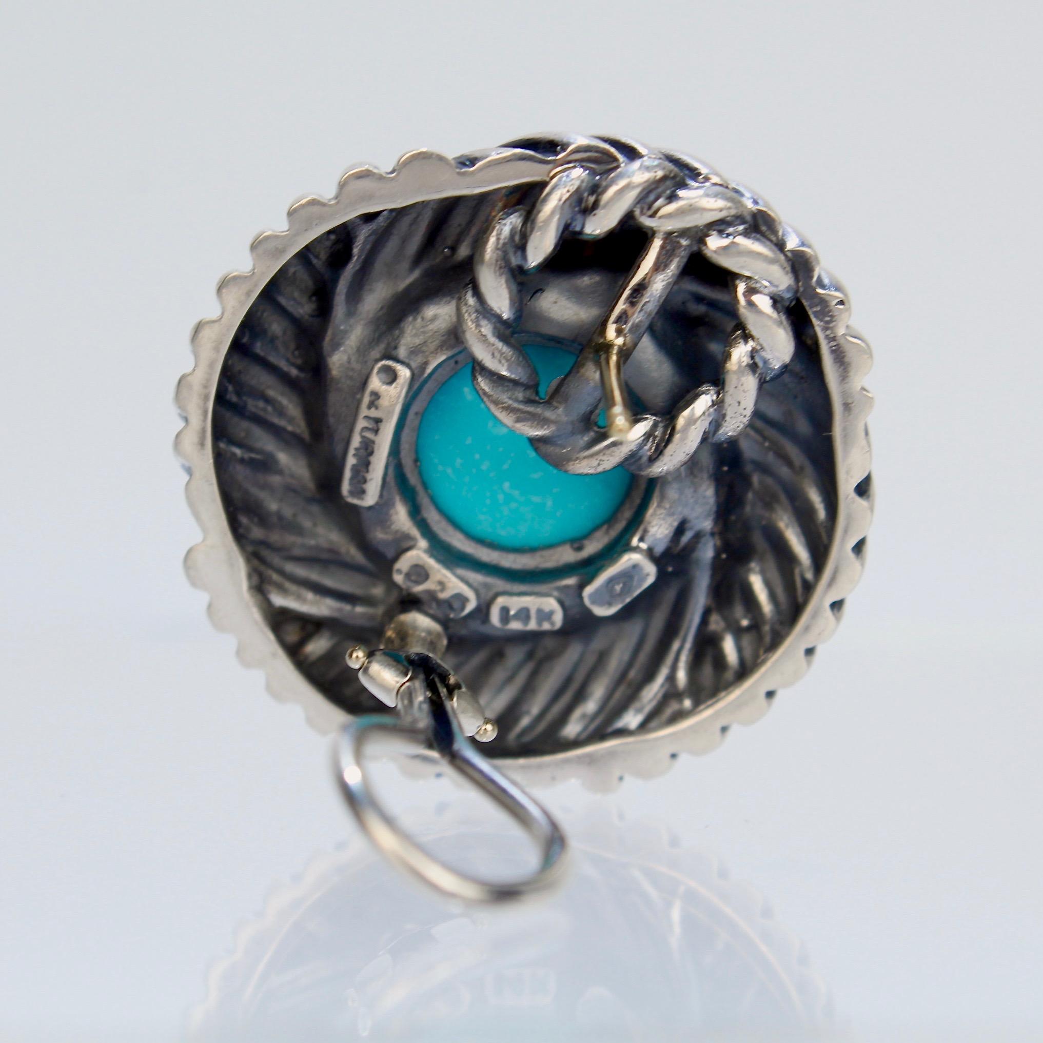 David Yurman Renaissance 14 Karat Gold, Sterling Silver, and Turquoise Earrings 1