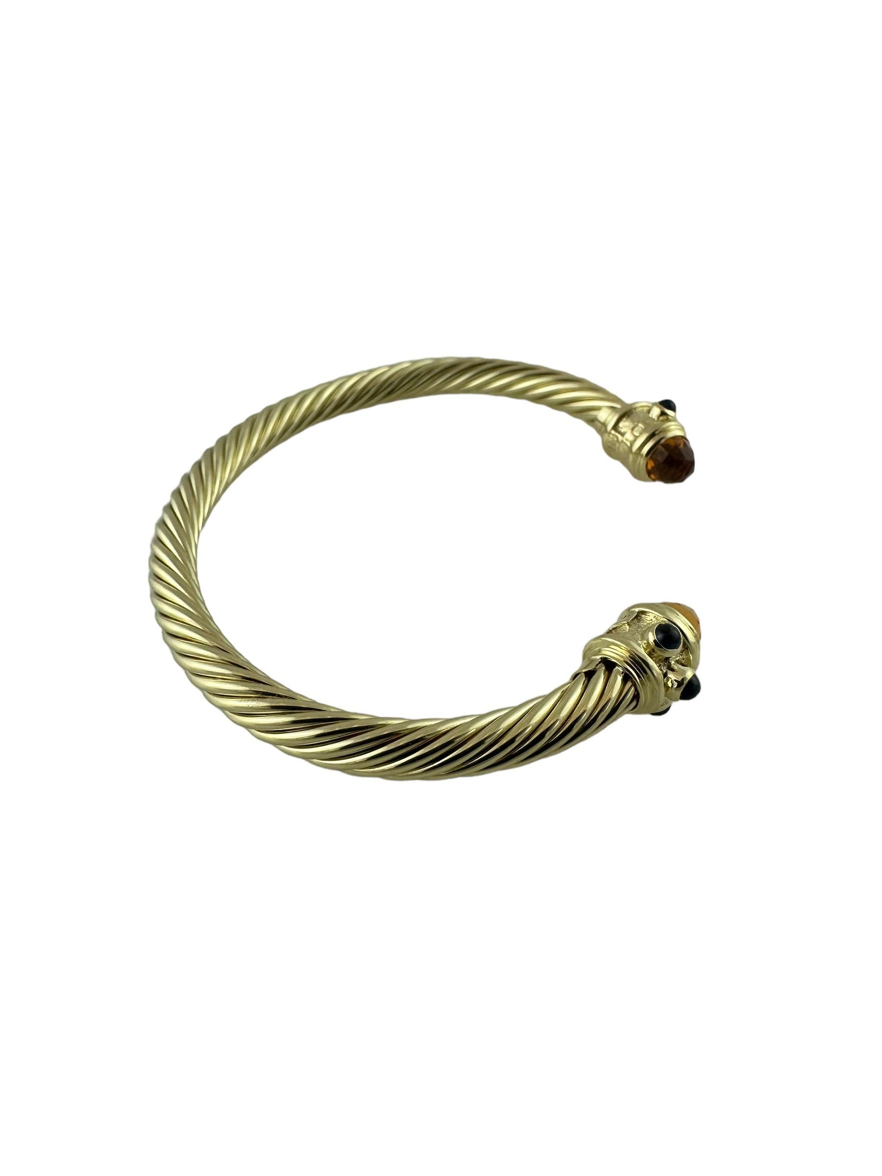 Briolette Cut David Yurman Renaissance 14K Yellow Gold Citrine Sapphire Cable Cuff Bracelet For Sale