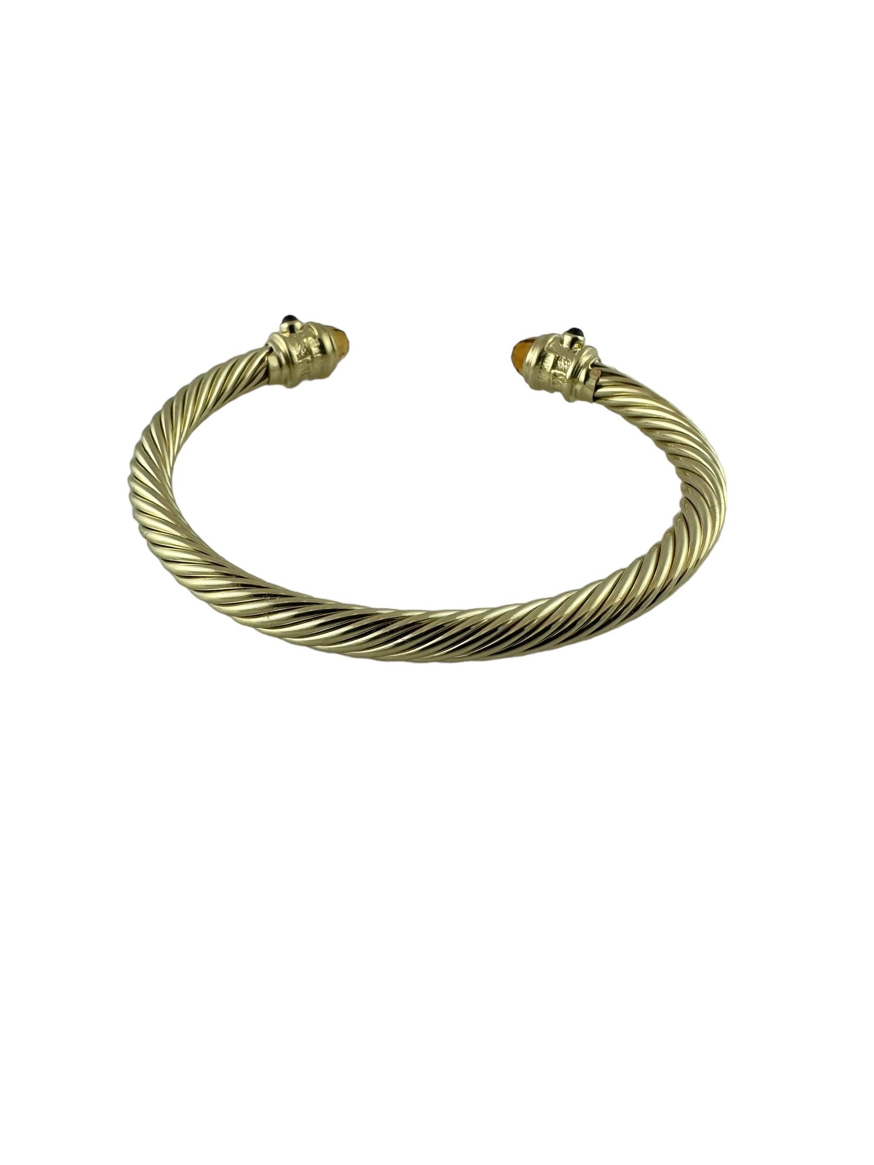 Briolette Cut David Yurman Renaissance 14K Yellow Gold Citrine Sapphire Cable Cuff Bracelet For Sale