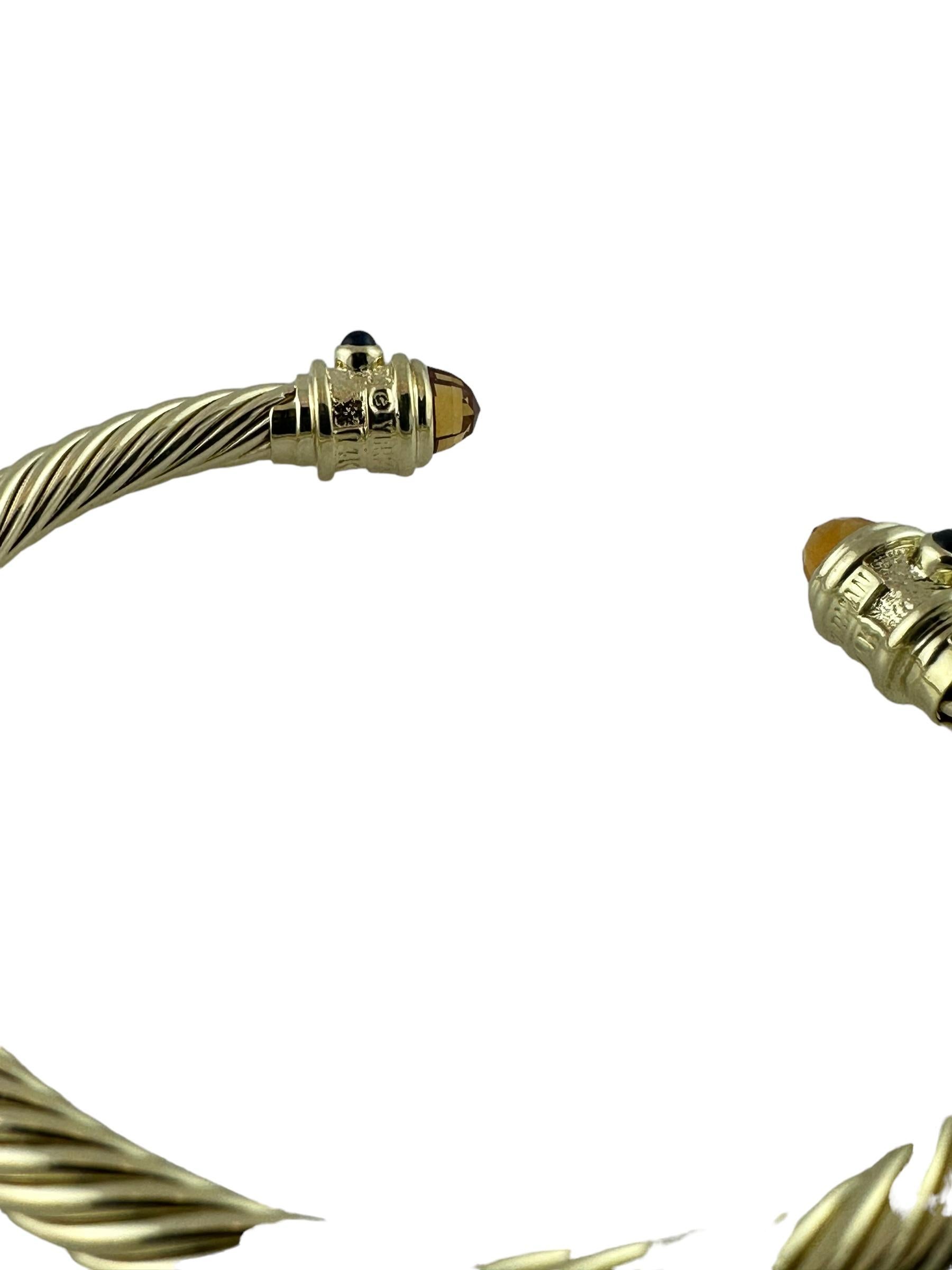 David Yurman Renaissance 14K Yellow Gold Citrine Sapphire Cable Cuff Bracelet In Good Condition For Sale In Washington Depot, CT