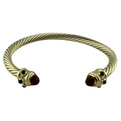 Used David Yurman Renaissance 14K Yellow Gold Citrine Sapphire Cable Cuff Bracelet
