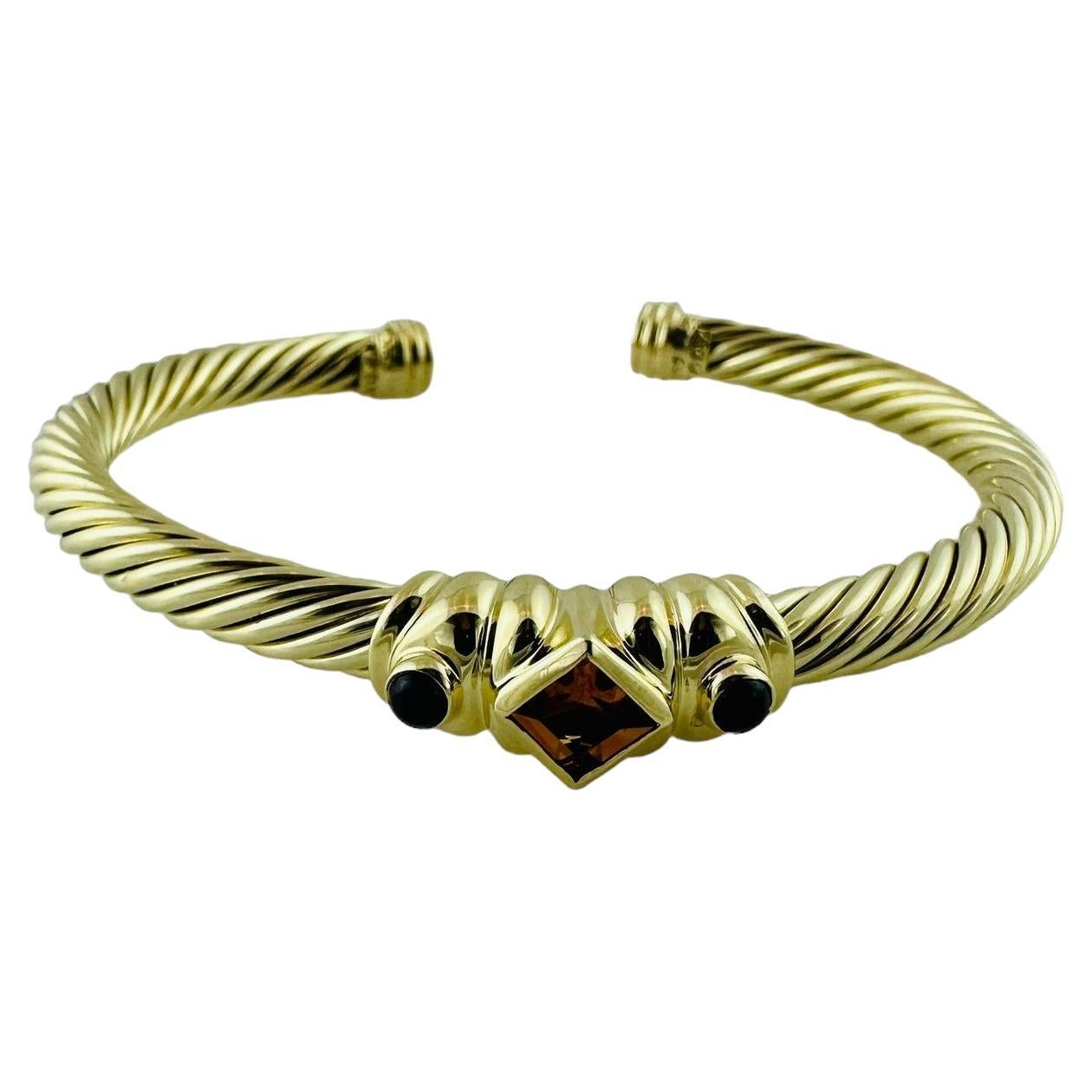 David Yurman Renaissance 14K Yellow Gold Citrine Sapphire Cuff Cable Bracelet For Sale
