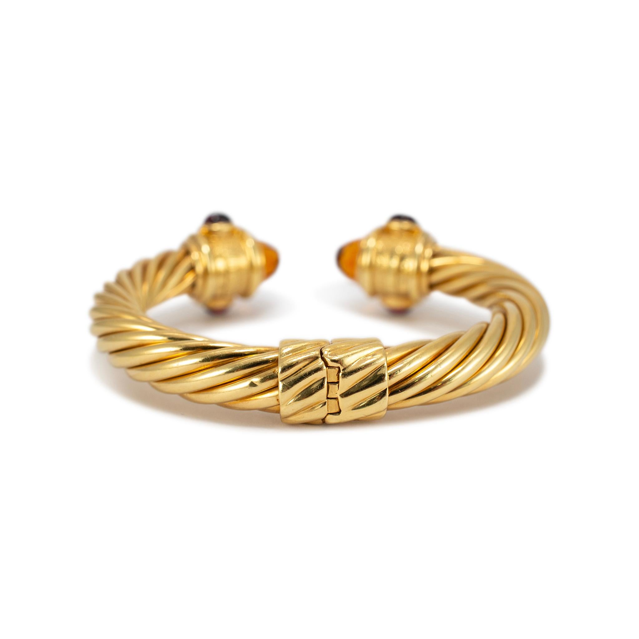 David Yurman Renaissance 18K Yellow Gold Multi Gem Classic Cable Cuff Bracelet In Excellent Condition In Houston, TX