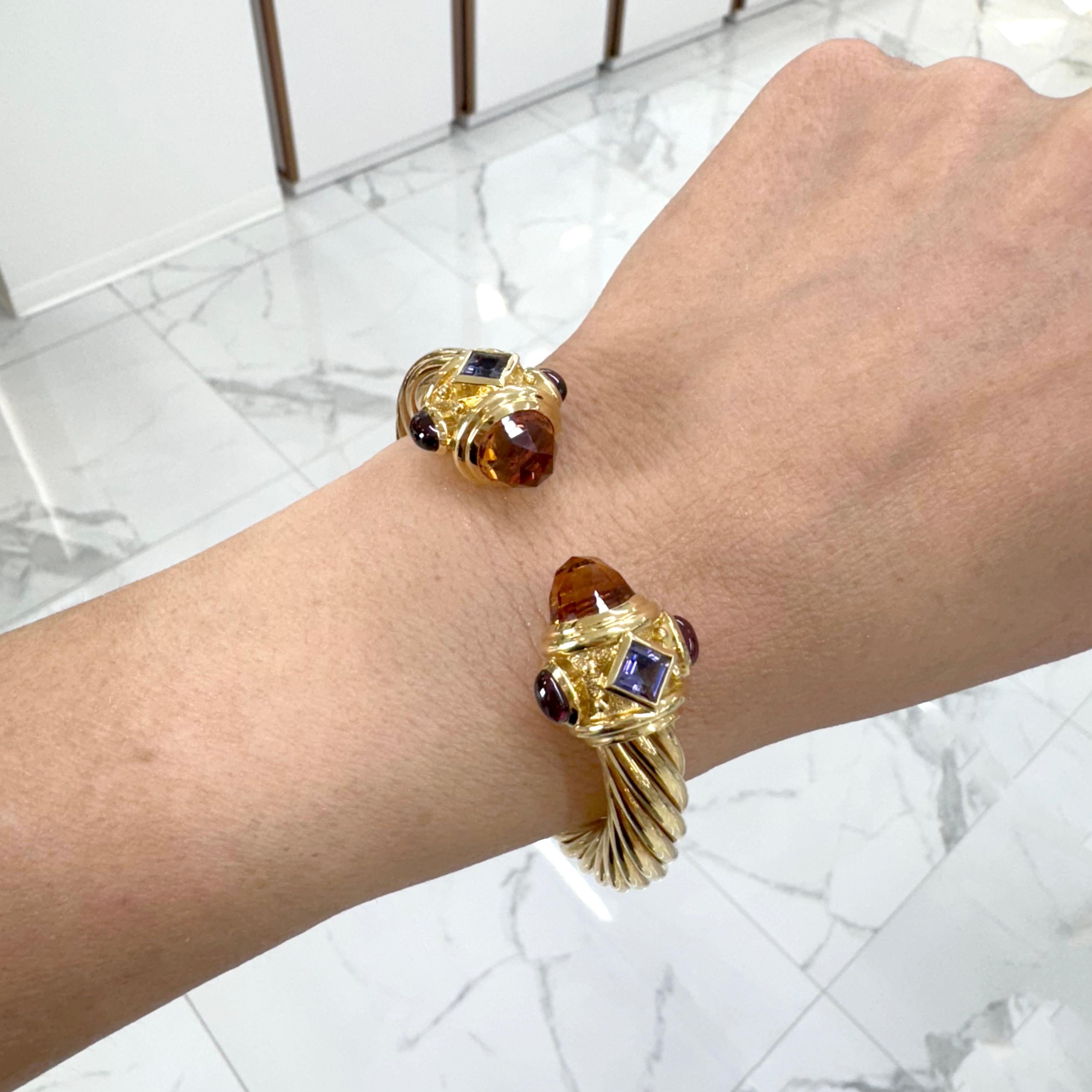 David Yurman Renaissance 18K Yellow Gold Multi Gem Classic Cable Cuff Bracelet 2