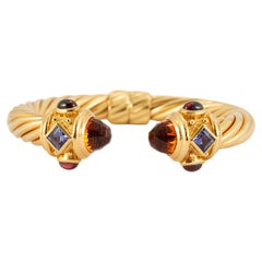 David Yurman Renaissance 18K Yellow Gold Multi Gem Classic Cable Cuff Bracelet