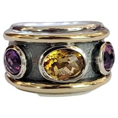 David Yurman Renaissance 3 Stein Citrin & Lila Sterlingsilber Goldbandring