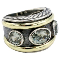 David Yurman Renaissance 3 Stone Prasiolite Sterling Silver & Gold Band Ring