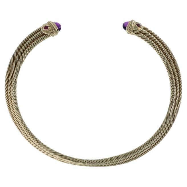 David Yurman Renaissance Amethyst Collar Choker Cable Necklace Yellow Gold 14k
