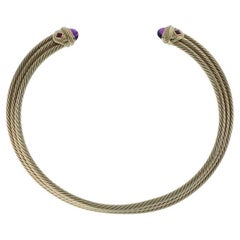 David Yurman Renaissance Amethyst Collar Choker Cable Necklace Yellow Gold 14k
