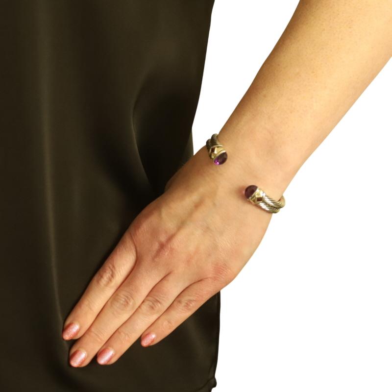 Taille carrée David Yurman Renaissance Amethyst Rhodolite Garnet Cuff Bracelet 5 3/4