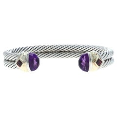 David Yurman Renaissance Amethyst Rhodolite Garnet Cuff Bracelet 5 3/4" - 925