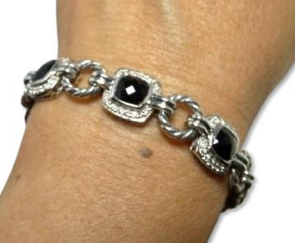 da uomo o donna David Yurman Bracciale Rinascimento in onice nera e diamanti in vendita