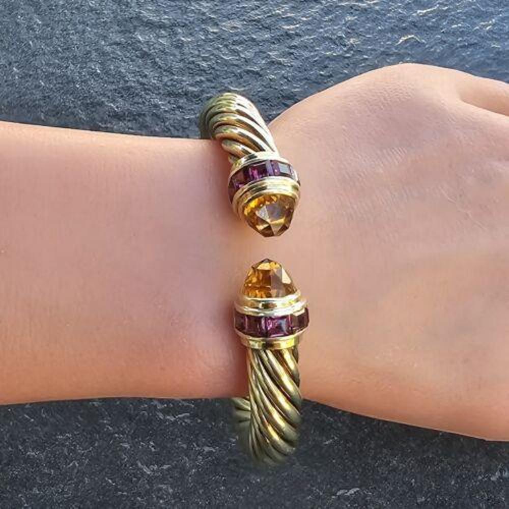 David Yurman Bracciale Rinascimento 10mm Granato Citrino Sfaccettato 14k Oro Vintage in vendita 2