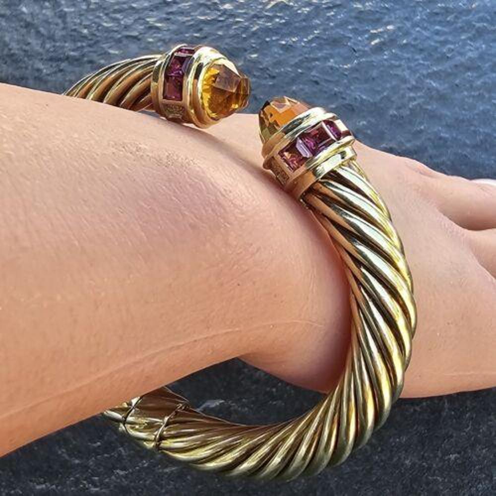 David Yurman Bracciale Rinascimento 10mm Granato Citrino Sfaccettato 14k Oro Vintage in vendita 3