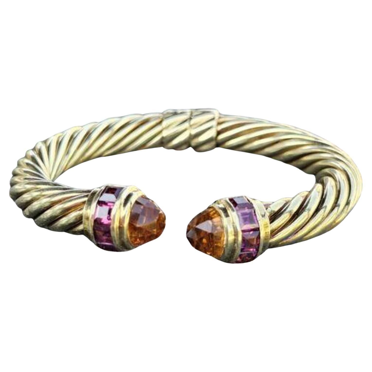 David Yurman Bracciale Rinascimento 10mm Granato Citrino Sfaccettato 14k Oro Vintage in vendita
