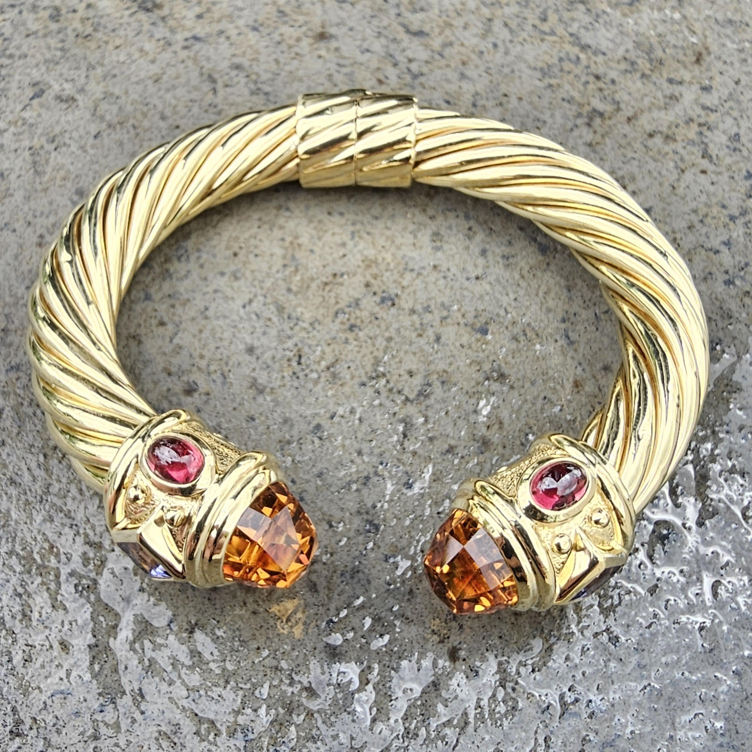 David Yurman Bracciale Rinascimento in oro giallo 18 carati Citrino 10 mm 57,7 g 6