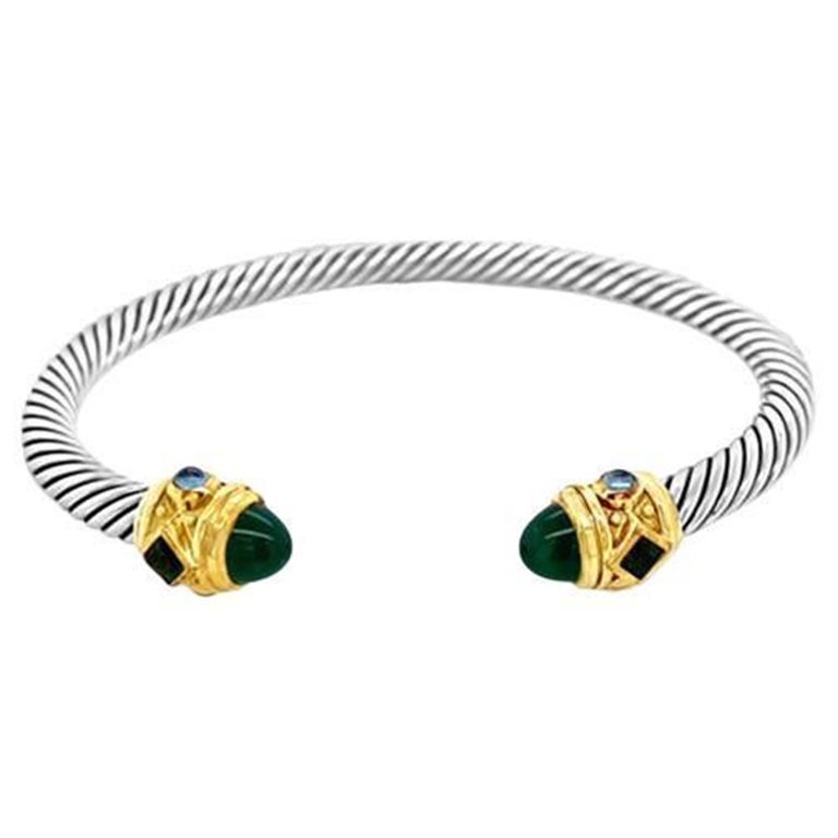 David Yurman Renaissance Bracelet, Sterling Silver, Green Onyx, Blue Topaz