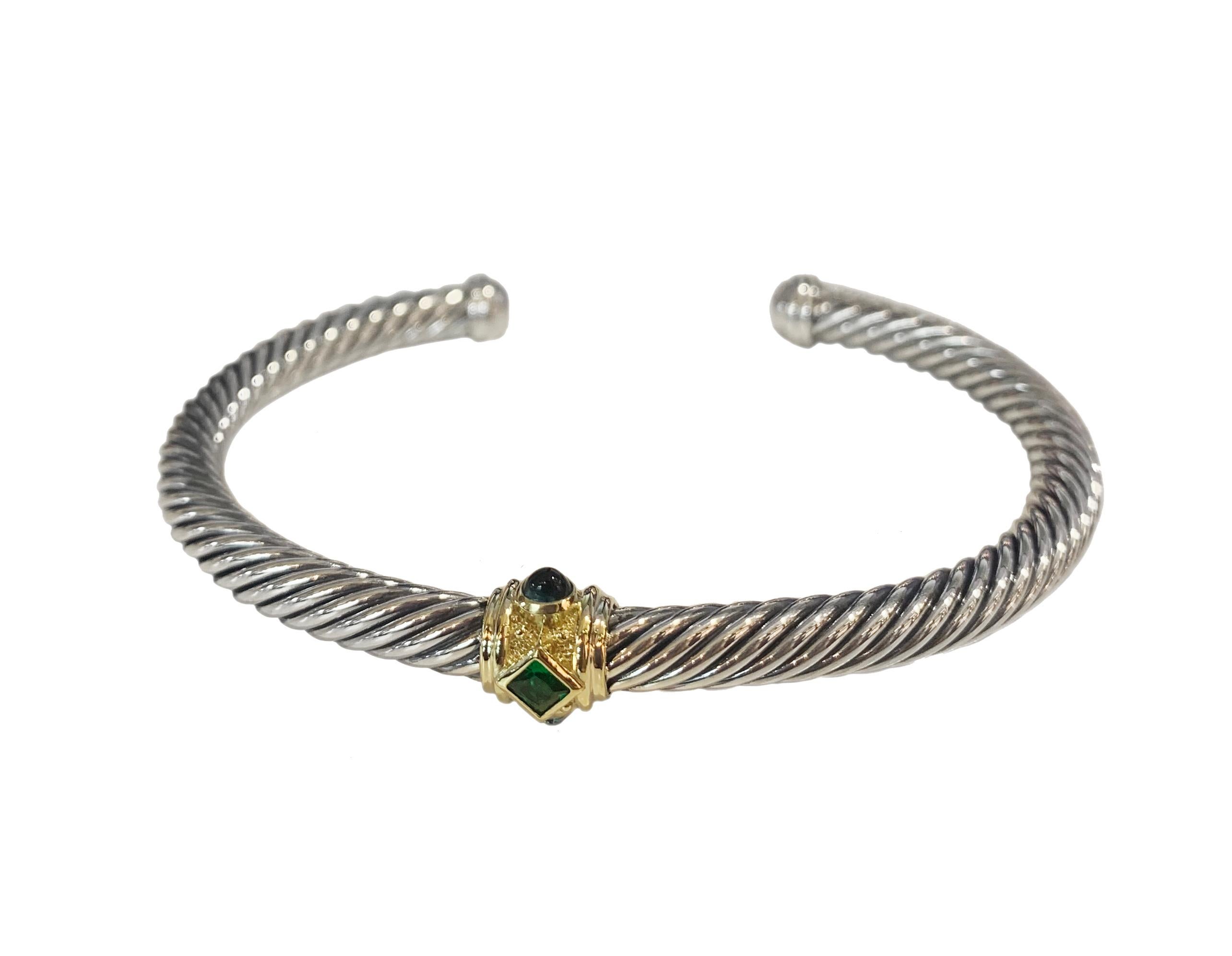 Sterling Silver and 14-karat Yellow Gold 
Size: Medium
Faceted Chrome Diopside, Hampton Blue Topaz
Cable, 5mm
Come with David Yurman pouch 
Retail: $750 