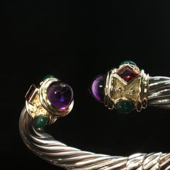 Pulsera «Renaissance Cable» de David Yurman, de oro de 14K con amatista, turmalina y ónix, de segunda mano