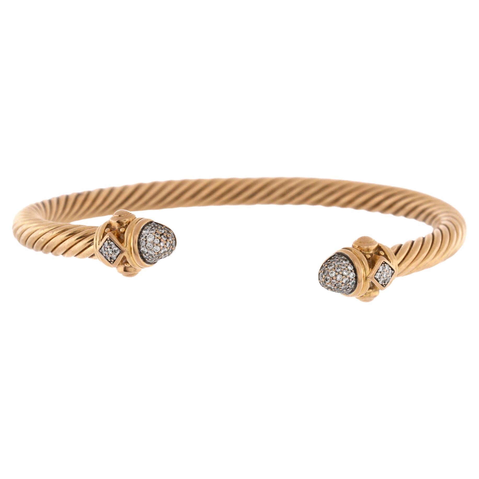David Yurman Renaissance Cable Bracelet 18K Rose Gold with Diamonds 5mm For Sale