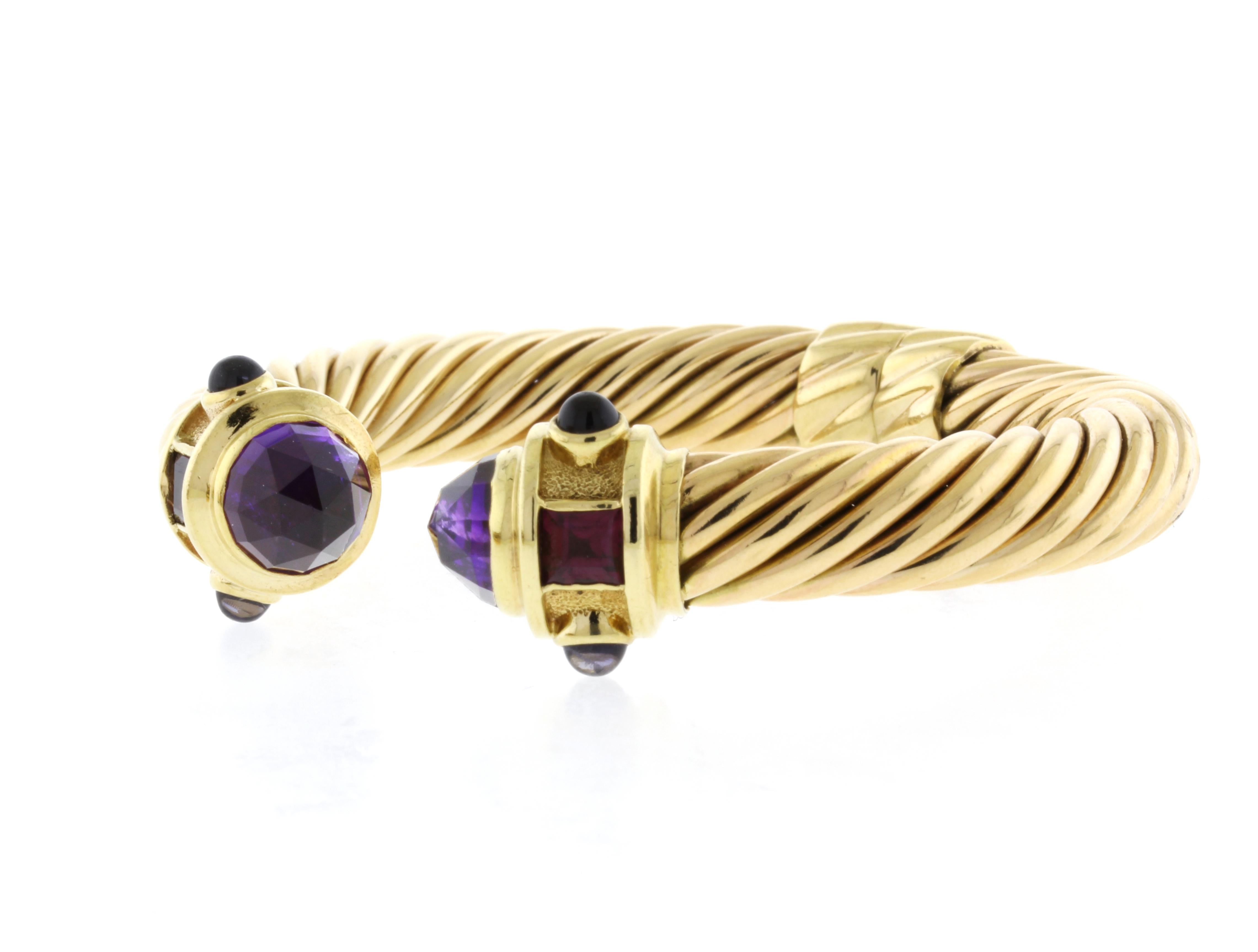 David Yurman Renaissance-Kabelarmband aus 14 Karat Gelbgold mit Amethyst (Briolette)