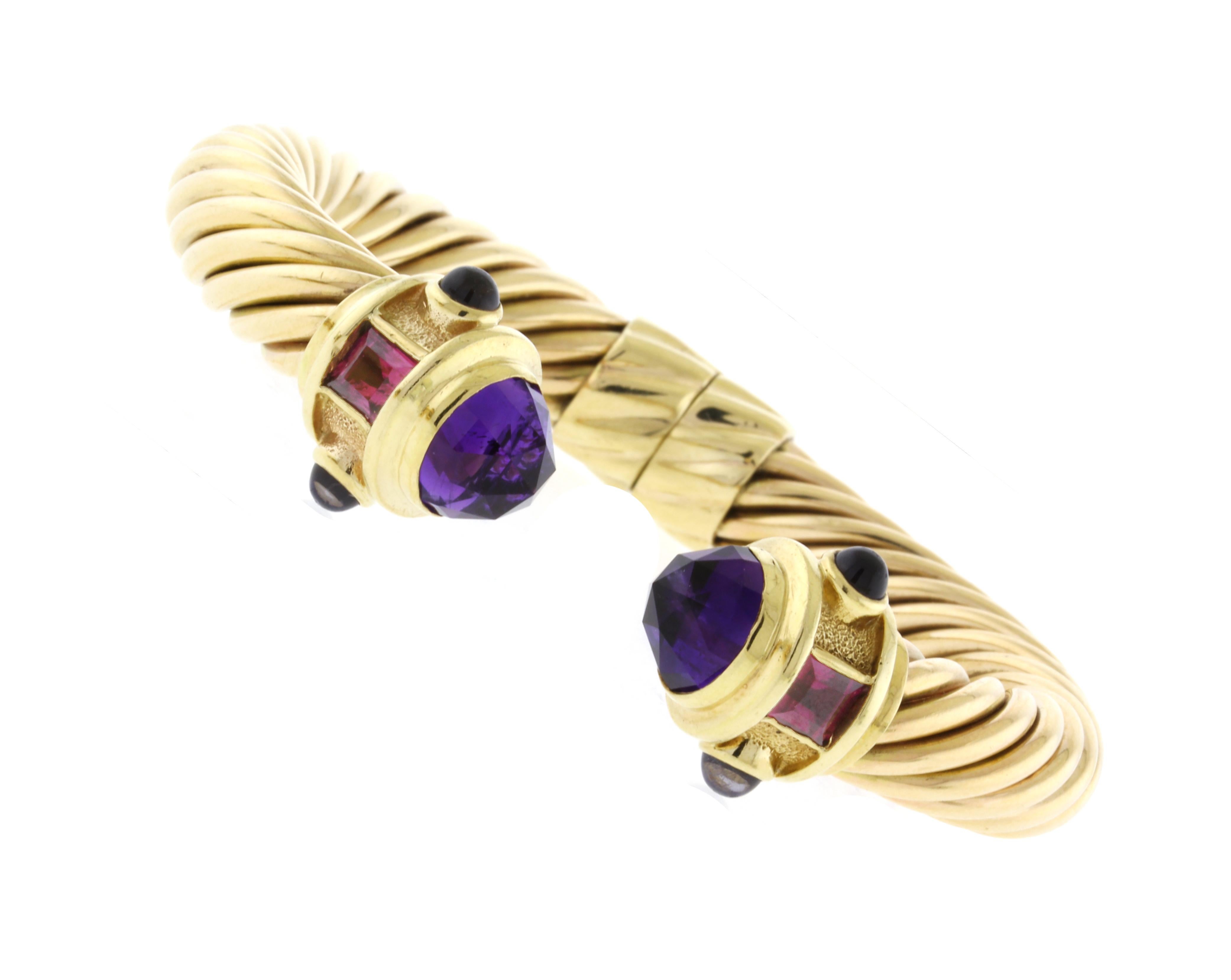 David Yurman Renaissance-Kabelarmband aus 14 Karat Gelbgold mit Amethyst im Zustand „Gut“ in Bethesda, MD