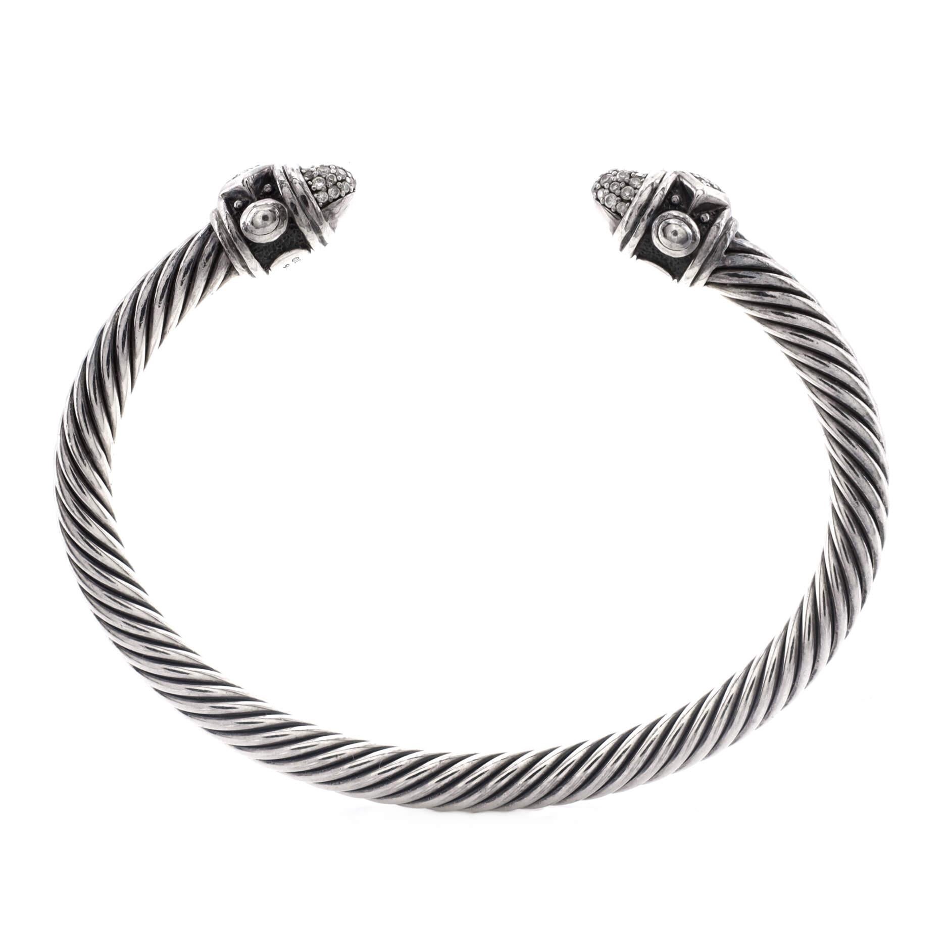 David Yurman Renaissance Cable Bracelet Sterling Silver with Pave Diamonds In Good Condition In New York, NY