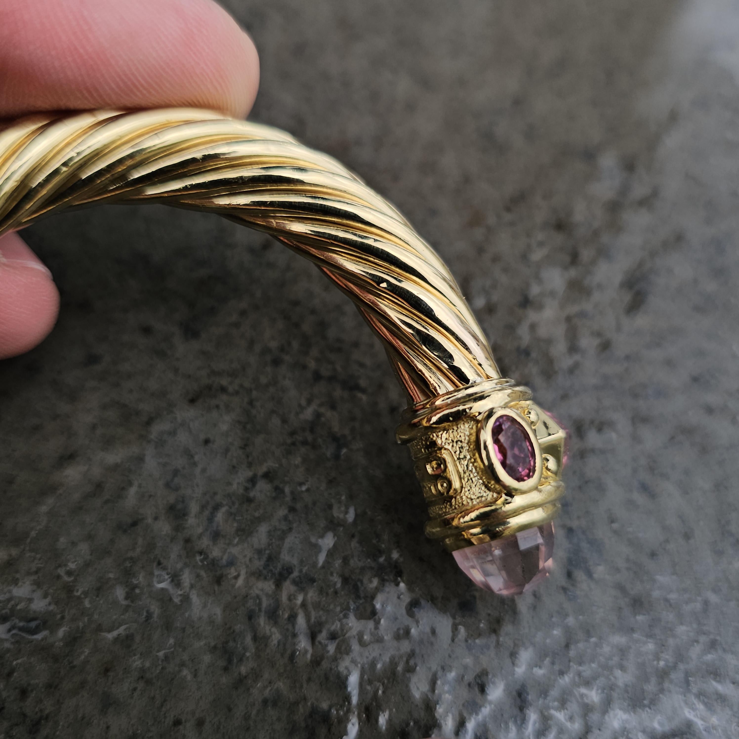 David Yurman Renaissance Cable Cuff Bracelet 18k Yellow Gold Rose Quartz 58.3g en vente 8