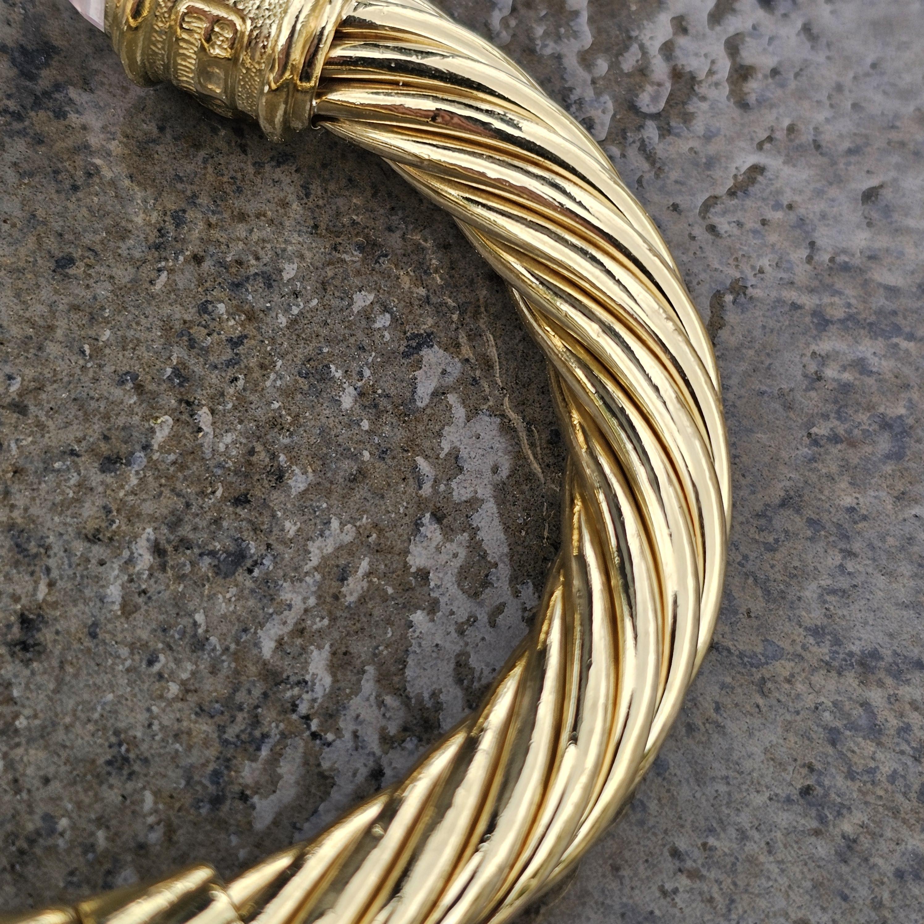 David Yurman Renaissance Cable Cuff Bracelet 18k Yellow Gold Rose Quartz 58.3g en vente 2