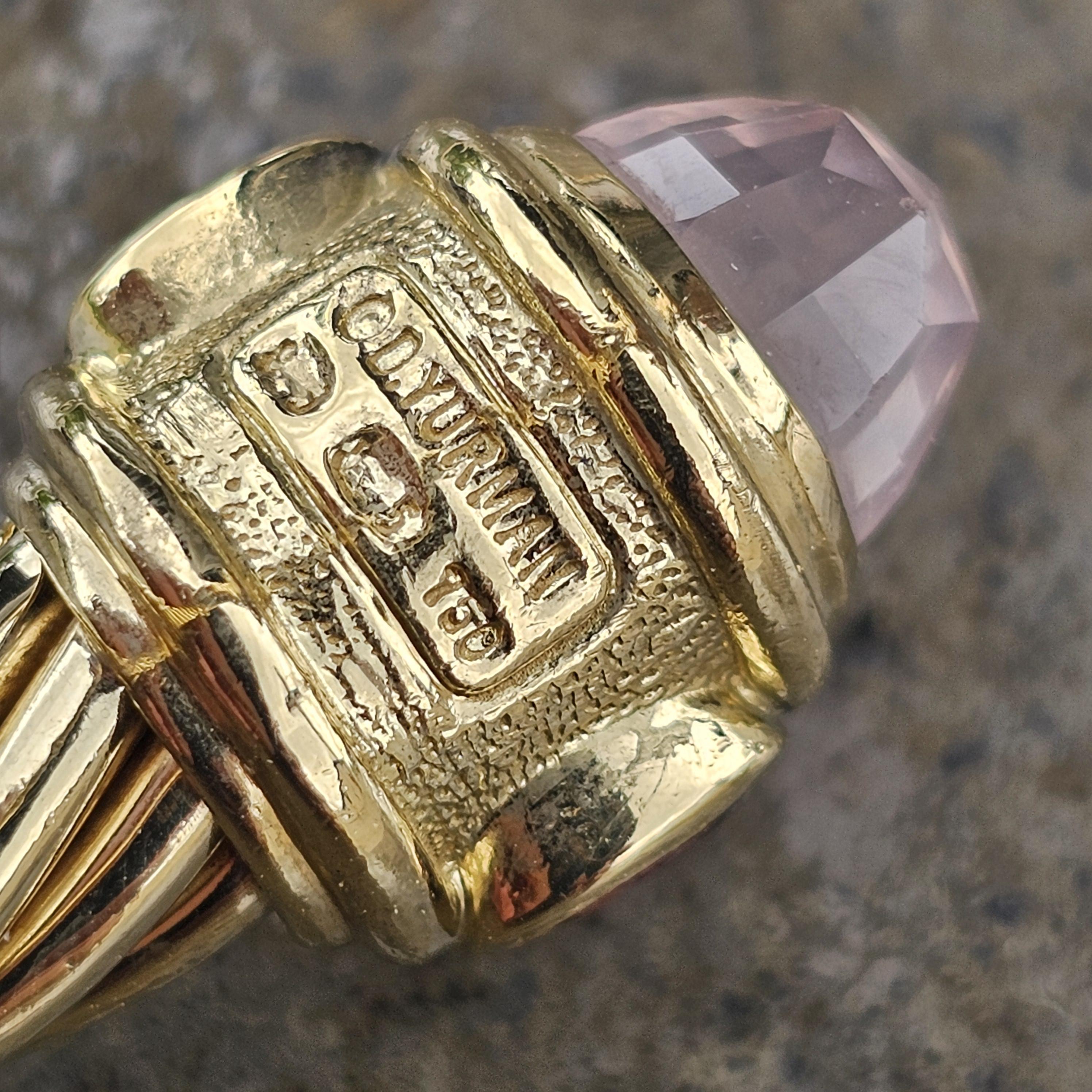 David Yurman Renaissance Cable Cuff Bracelet 18k Yellow Gold Rose Quartz 58.3g en vente 4