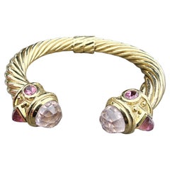 David Yurman Bracciale a Cavo Rinascimentale in Oro Giallo 18k Quarzo Rosa 58,3g