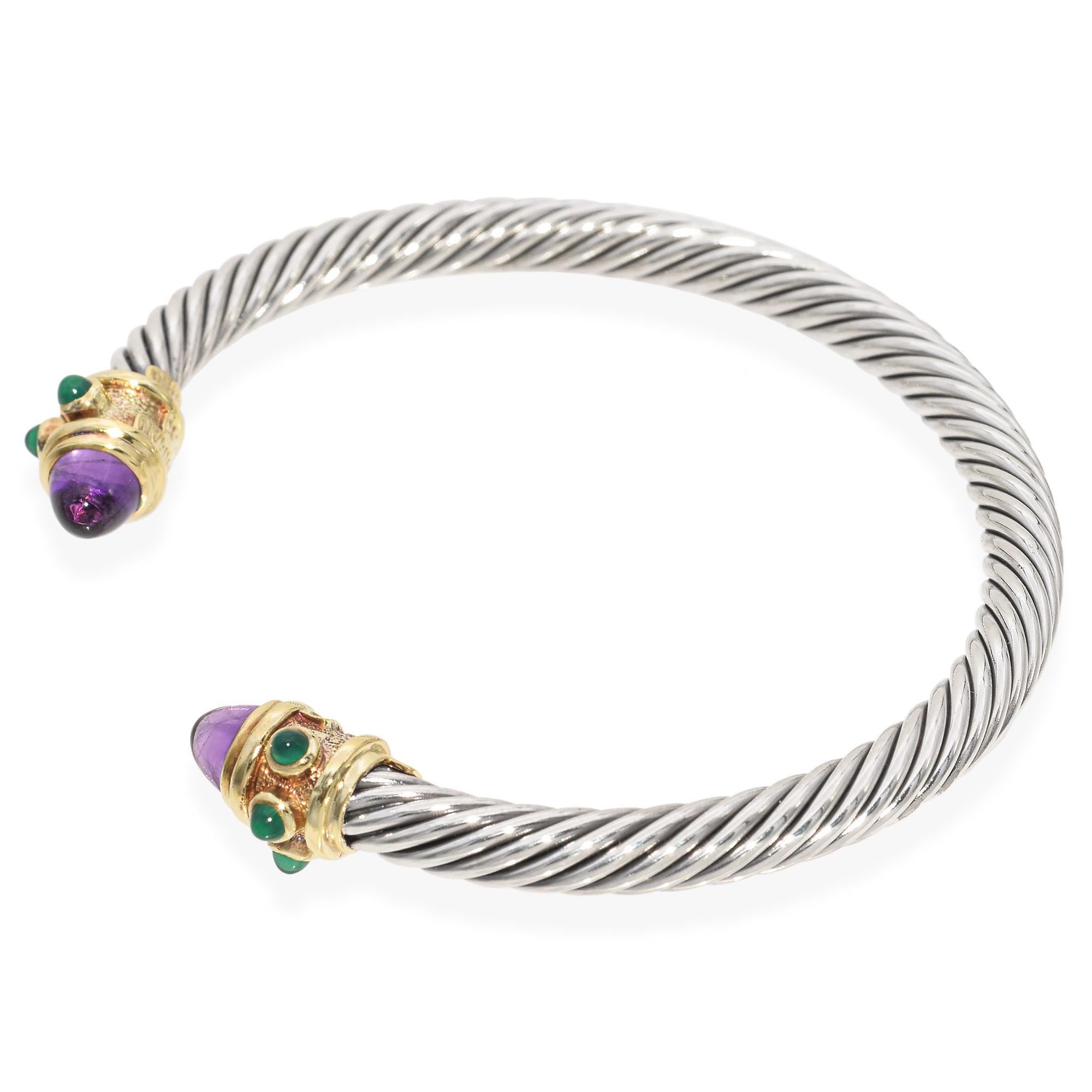 Cabochon David Yurman Bracciale Rinascimento con cavo e pietre multiple in oro e sterling
