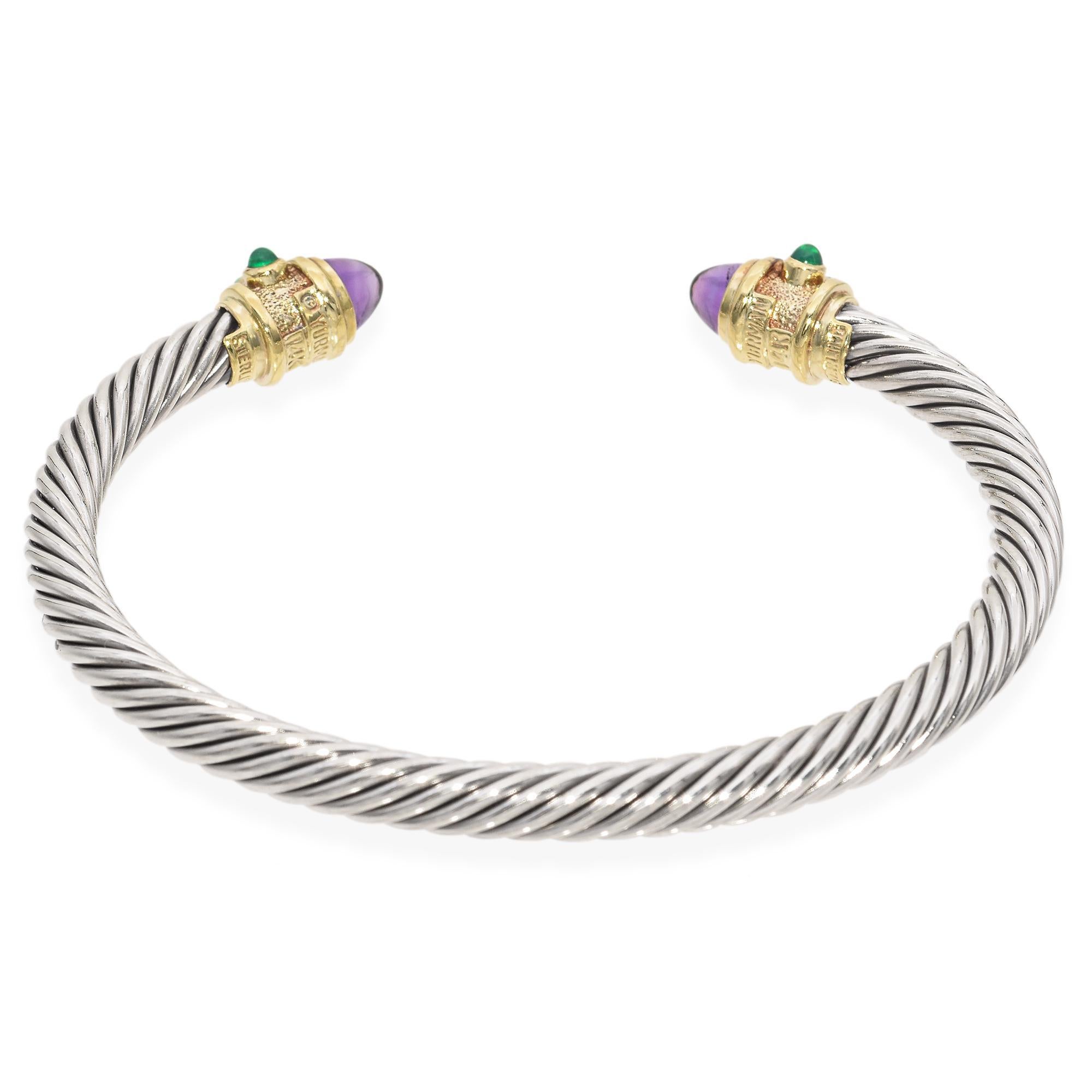David Yurman Bracciale Rinascimento con cavo e pietre multiple in oro e sterling In condizioni buone a New York, NY