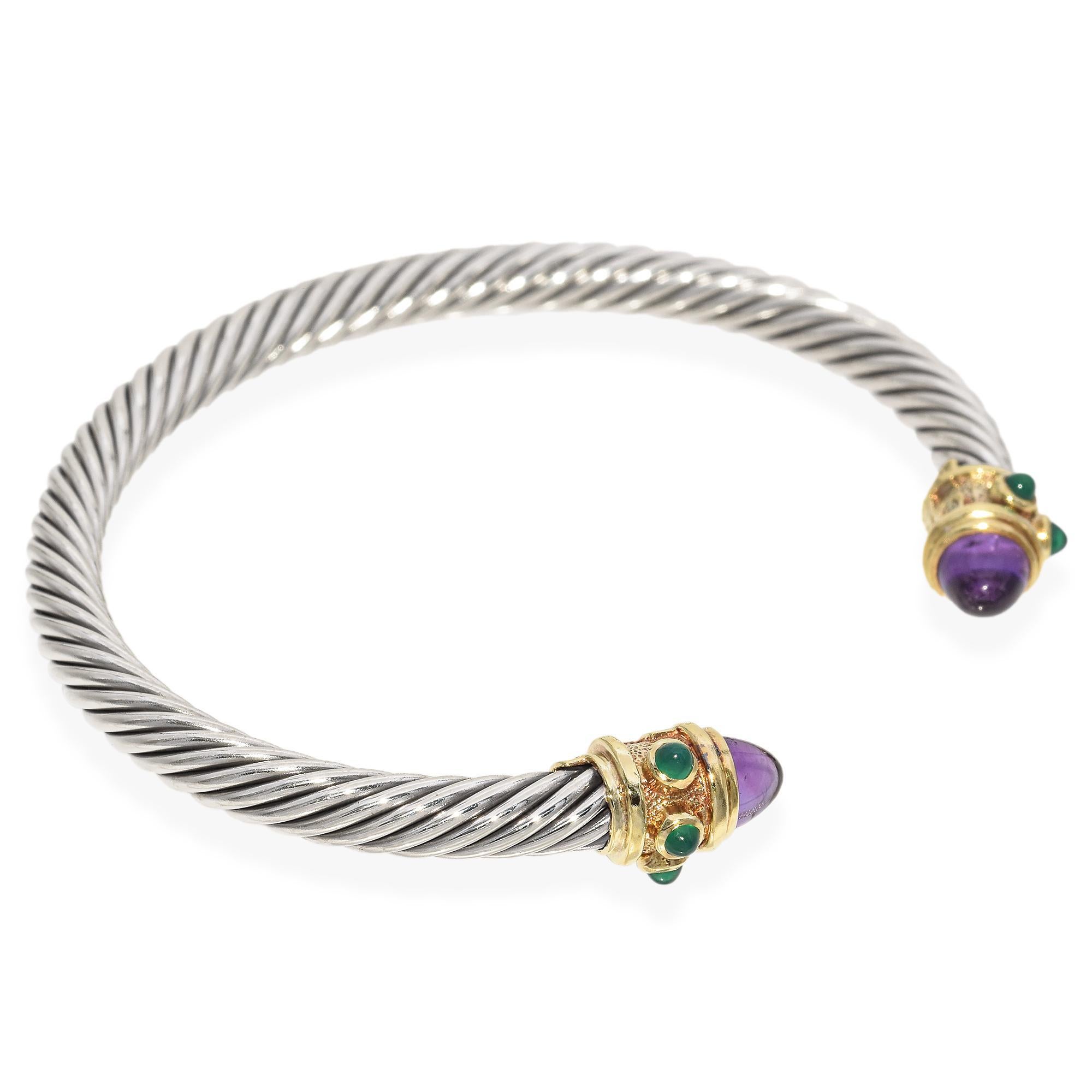 Donna David Yurman Bracciale Rinascimento con cavo e pietre multiple in oro e sterling