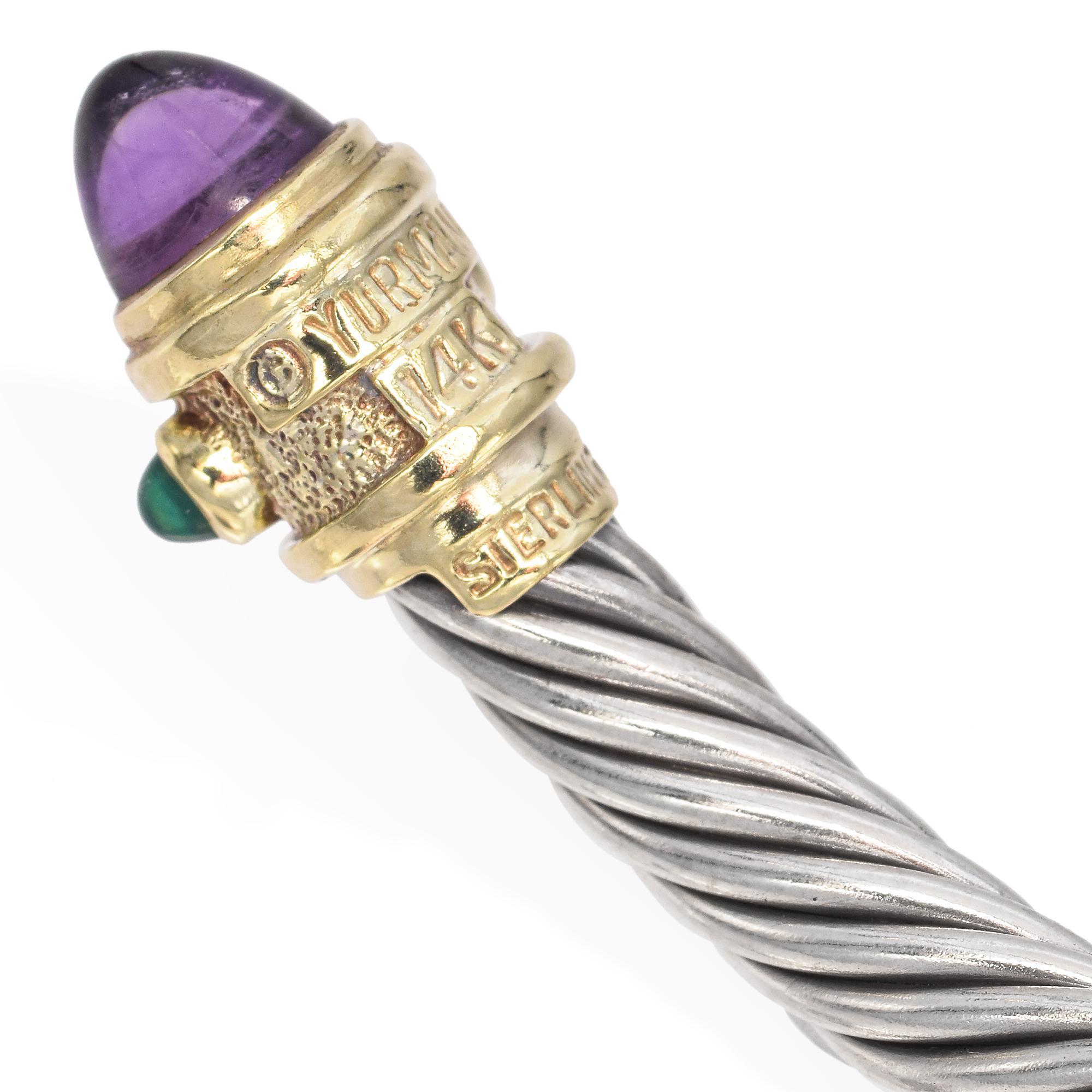 David Yurman Bracciale Rinascimento con cavo e pietre multiple in oro e sterling 1