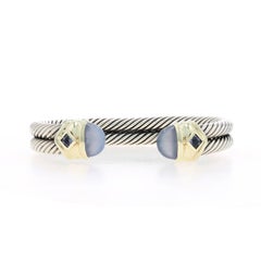 David Yurman Renaissance Chalcedony Double Cable Cuff Bracelet 6 1/2" -925 & 14k